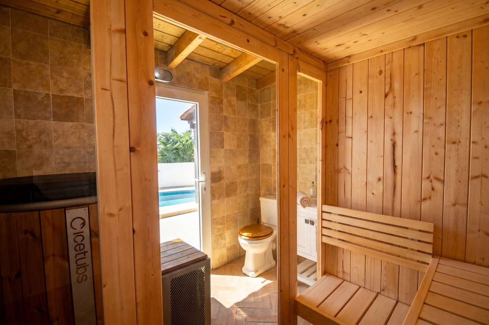 Sauna and spa wing of Recanto Primavera luxury villa, Praia da Luz, Algarve